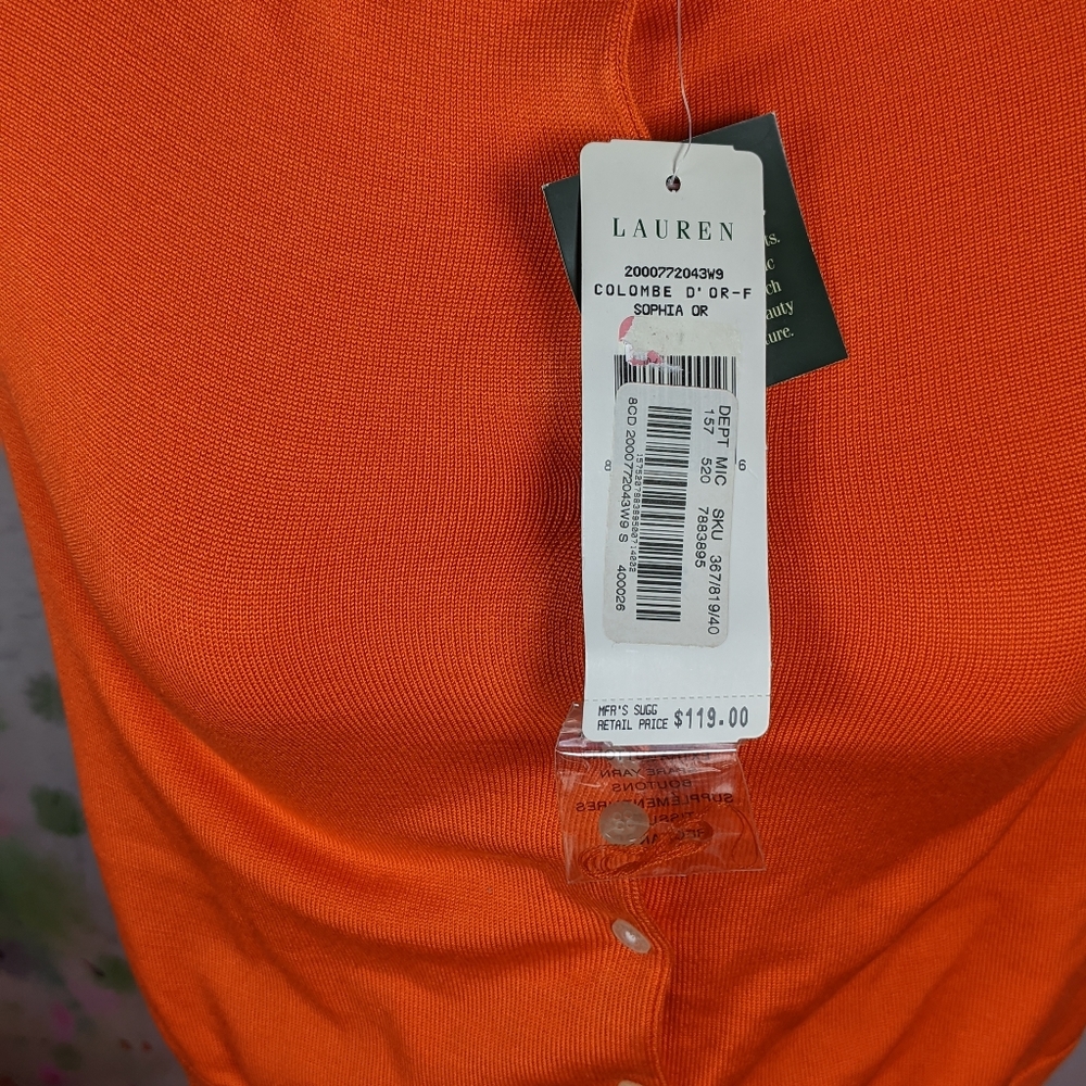 🆕Lauren Ralph Lauren Orange Cardigan Small - Picture 2 of 5